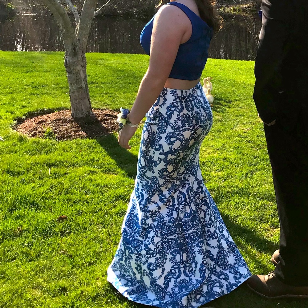 2 piece royal blue mermaid style prom dress